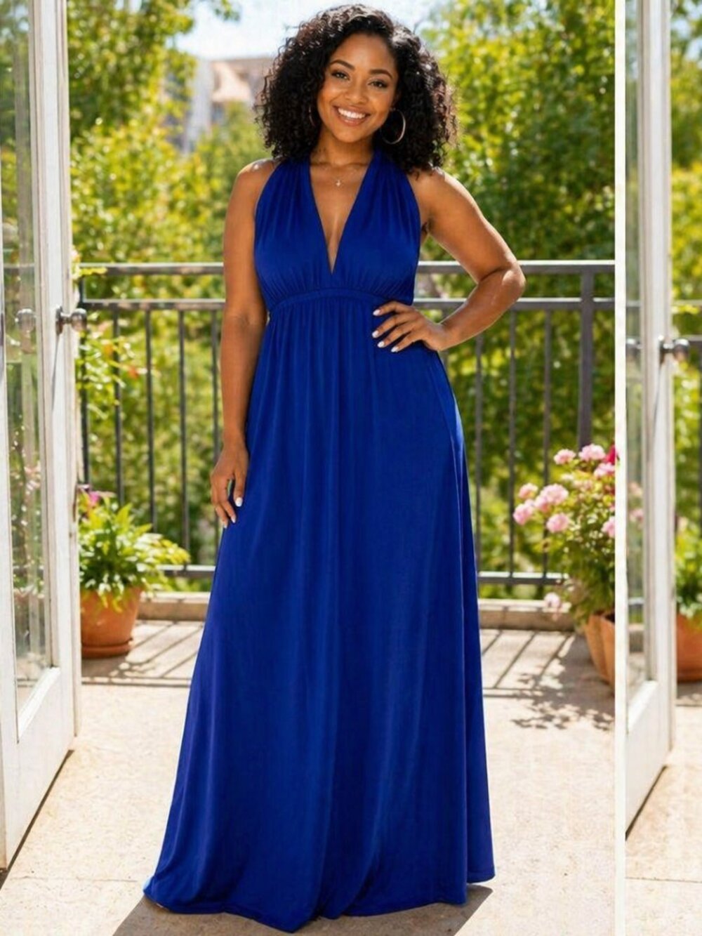 Icon Apparel Women’s Large Royal Blue Halter Neck Maxi Dress Open Back Twist
